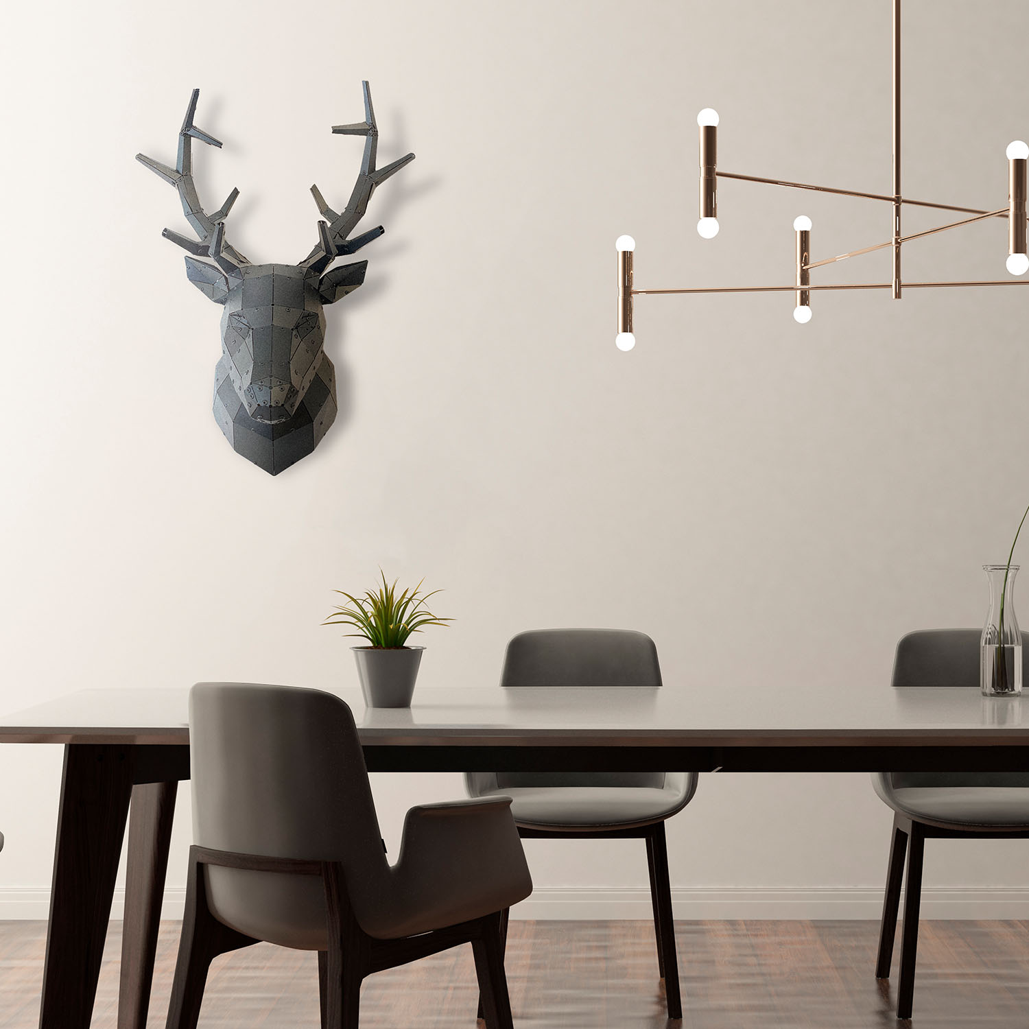 GEYİK BAŞI V2 | 3D Metal Geyik Başlığı Ev Ofis Hayvan Duvar Dekoru -M