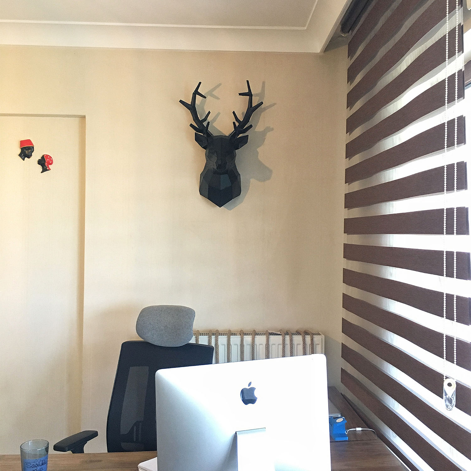 GEYİK BAŞI V2 | 3D Metal Geyik Başlığı Ev Ofis Hayvan Duvar Dekoru -M