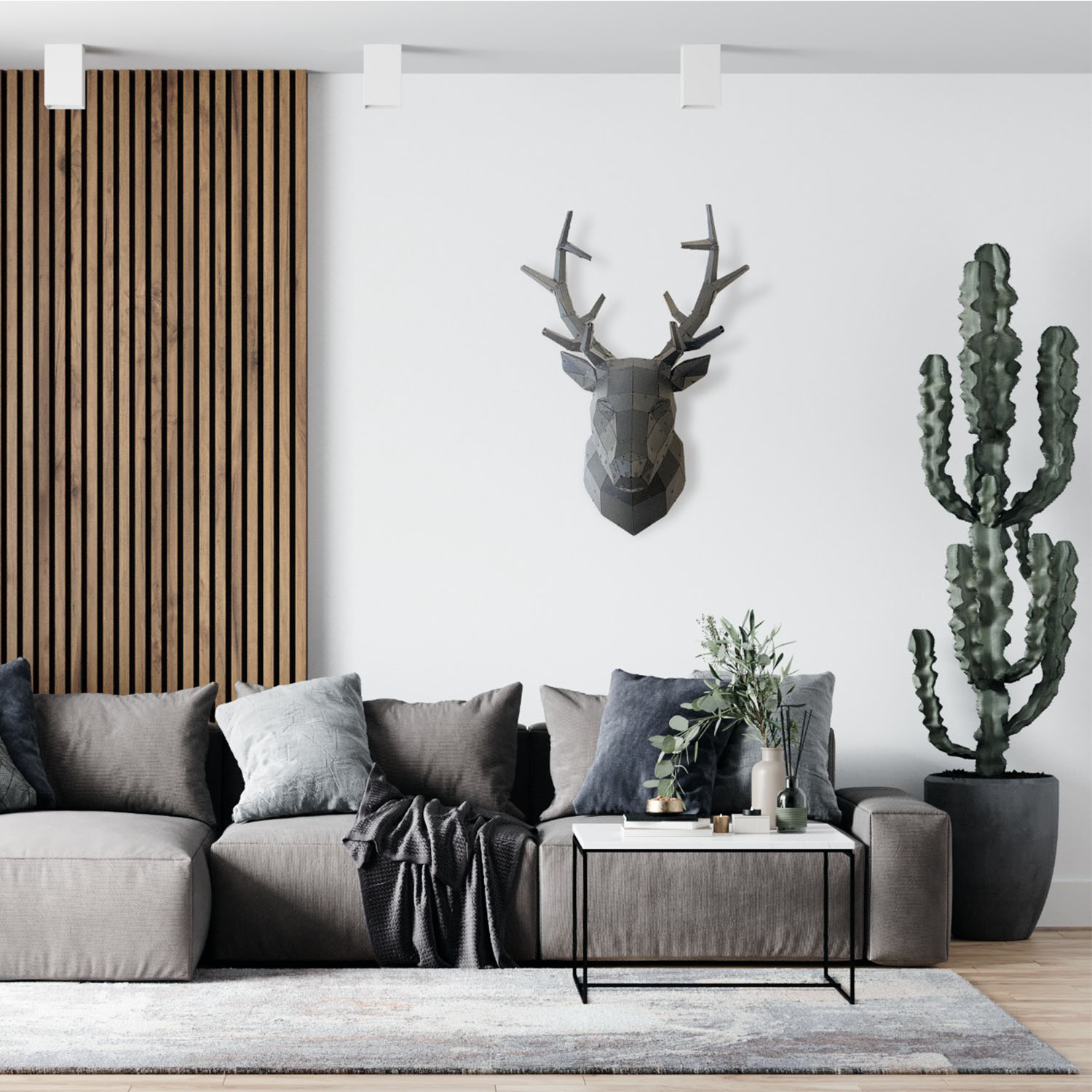 GEYİK BAŞI V2 | 3D Metal Geyik Başlığı Ev Ofis Hayvan Duvar Dekoru -M