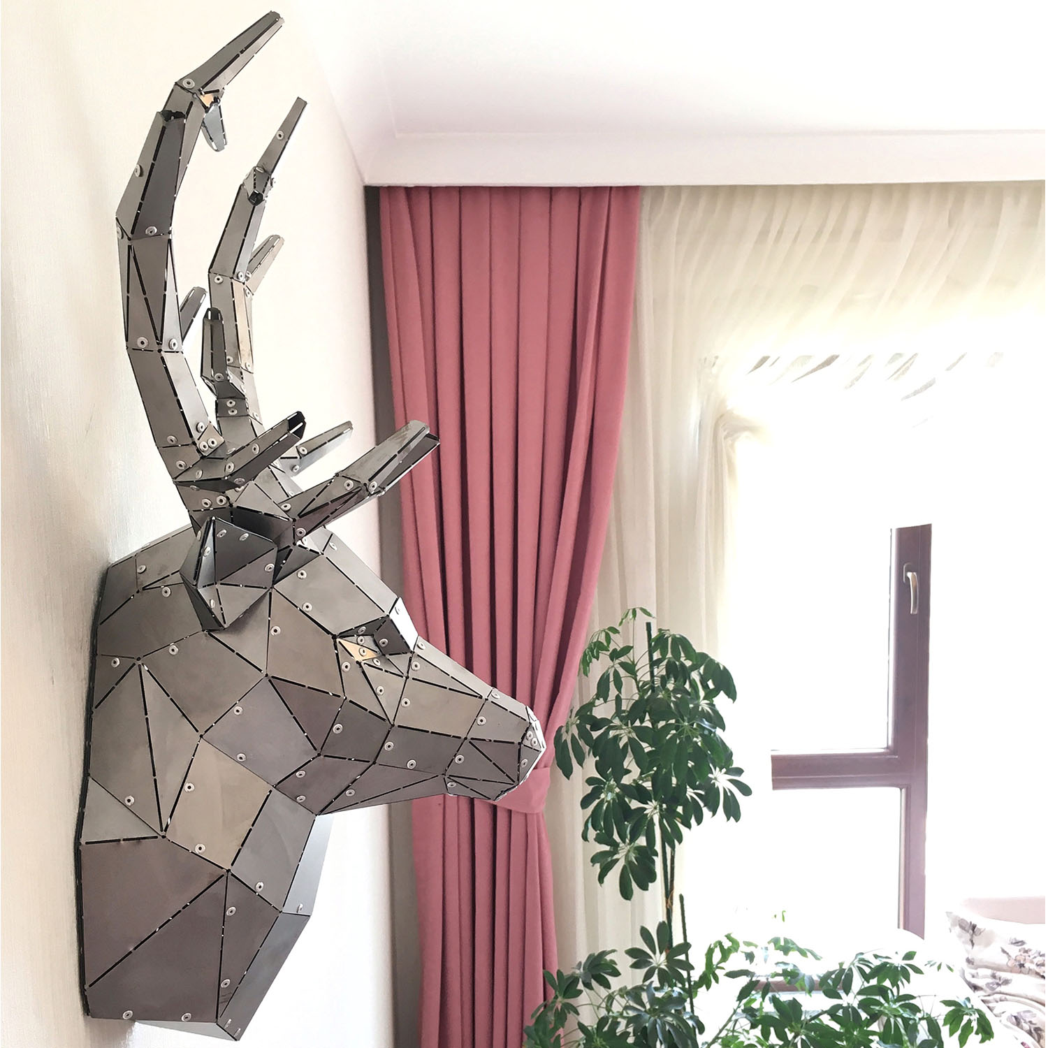 GEYİK BAŞI V2 | 3D Metal Geyik Başlığı Ev Ofis Hayvan Duvar Dekoru -M