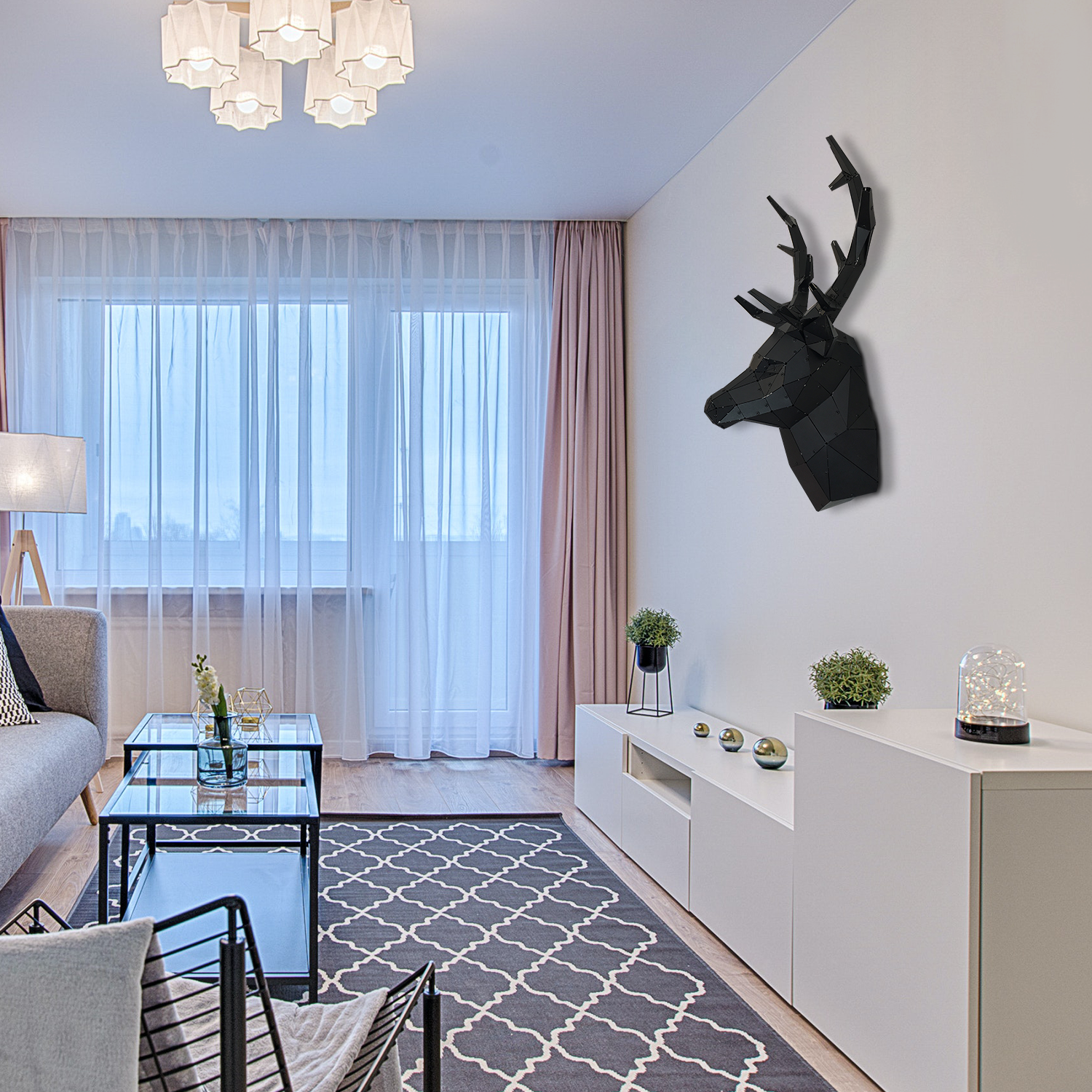 GEYİK BAŞI V2 | 3D Metal Geyik Başlığı Ev Ofis Hayvan Duvar Dekoru -M