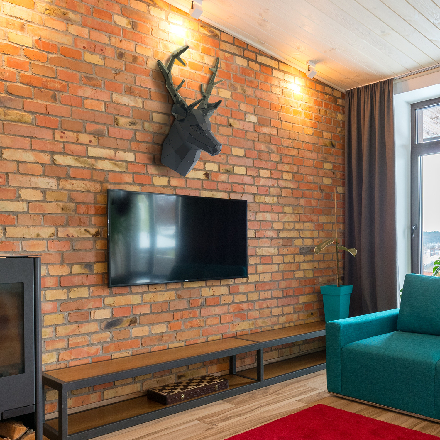 GEYİK BAŞI V2 | 3D Metal Geyik Başlığı Ev Ofis Hayvan Duvar Dekoru -M