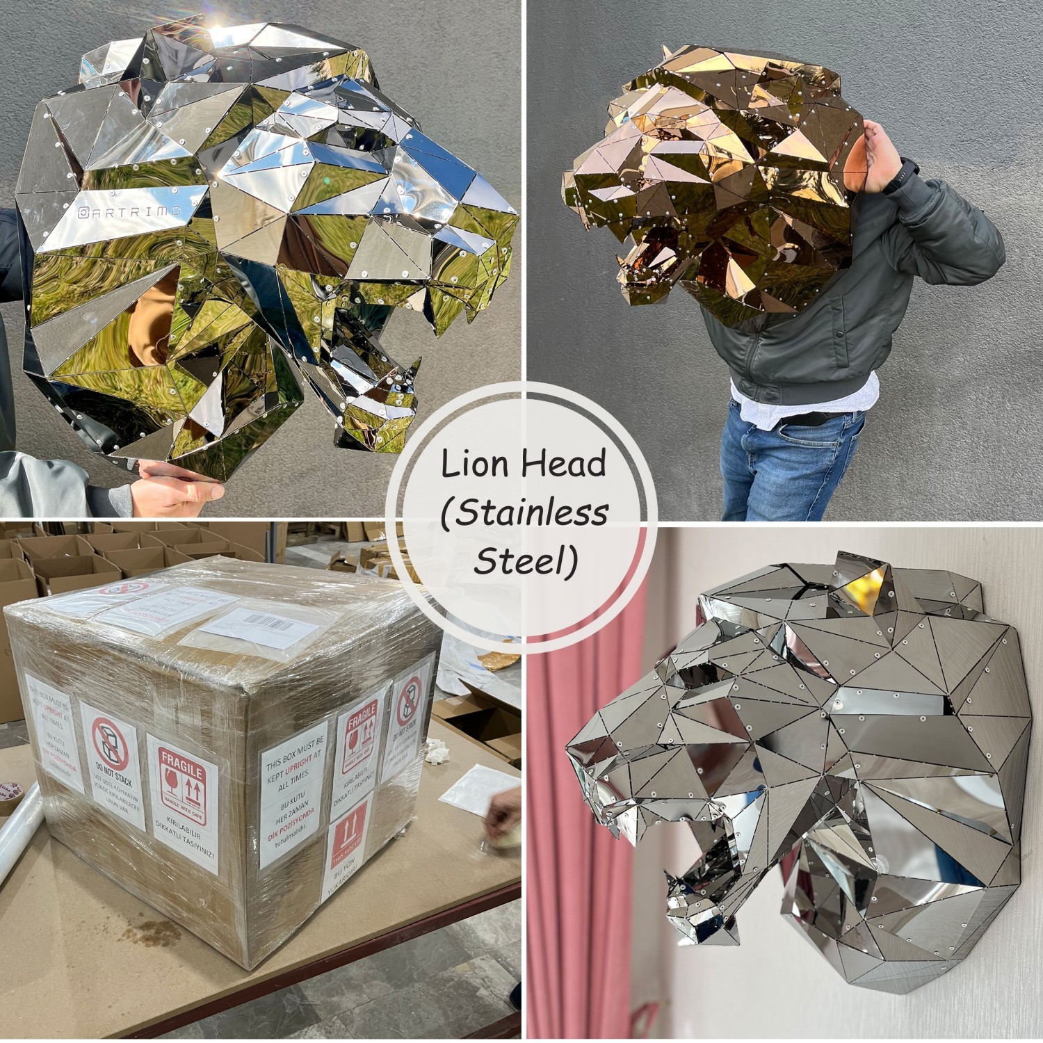 Lion Head Version 2 L Titanium-Coated Stainless Steel Decor