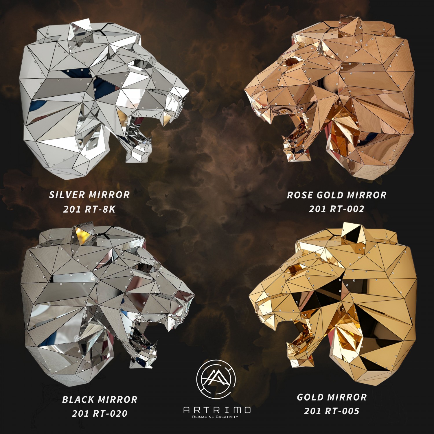 Lion Head Version 2 L Titanium-Coated Stainless Steel Decor