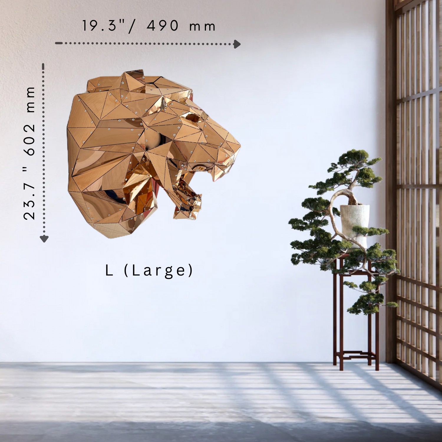 Lion Head Version 2 L Titanium-Coated Stainless Steel Decor