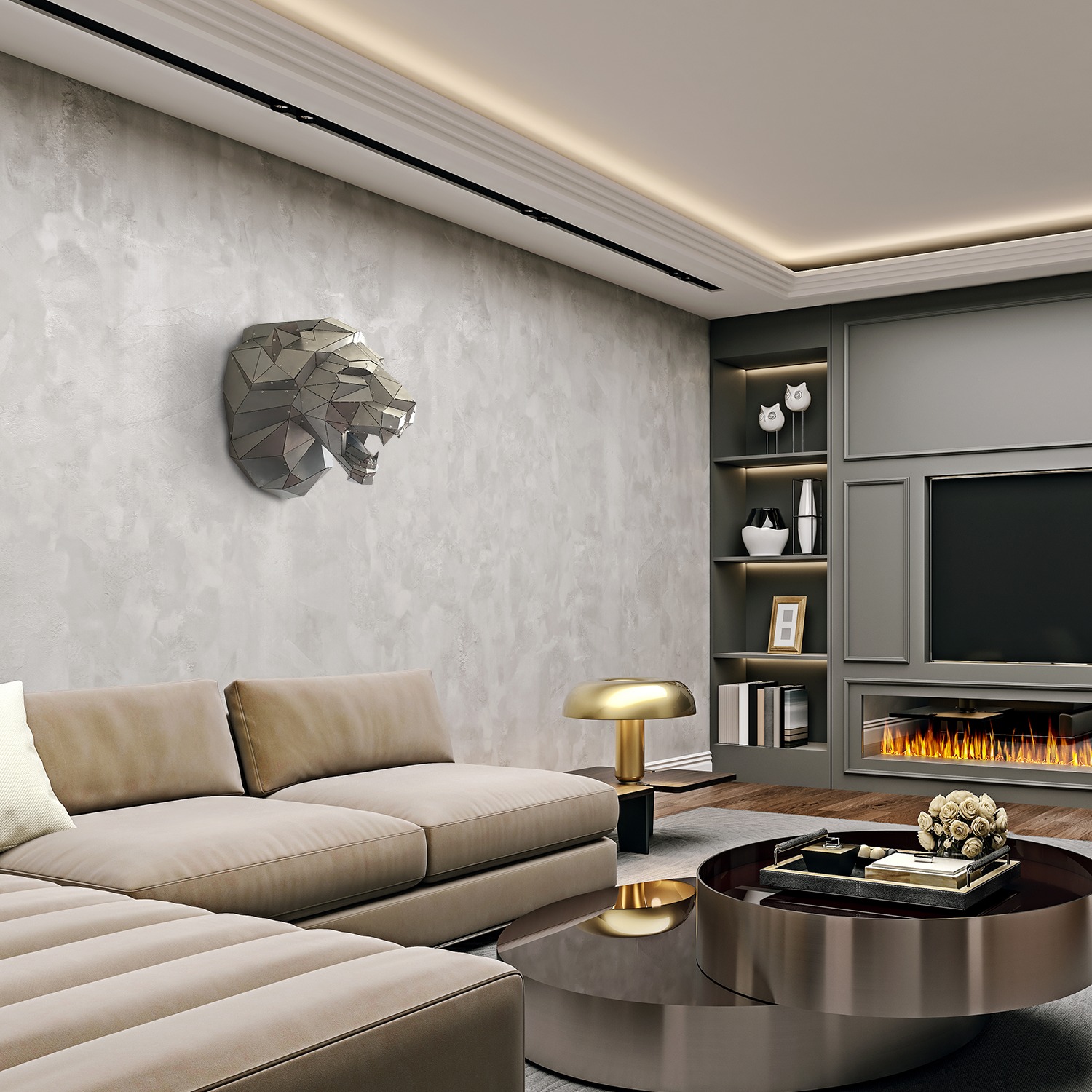 LION V1 |3D Metal Geometric Lion Head Animal Wall Decor Animal -L
