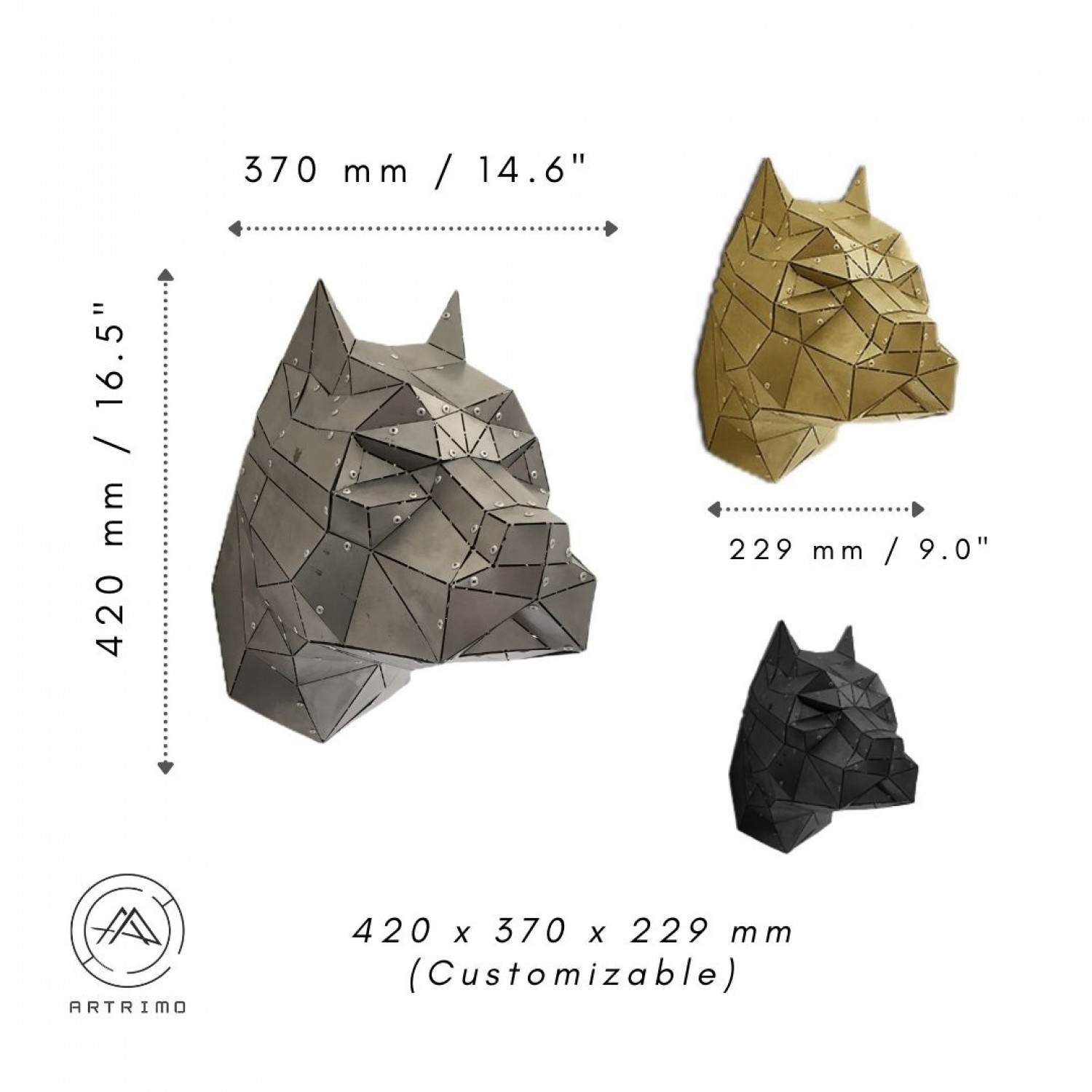 PITBULL | 3D Metal  Pitbull Kafa Hayvan Evcil Hayvan Kliniği Duvar Dekoru -M