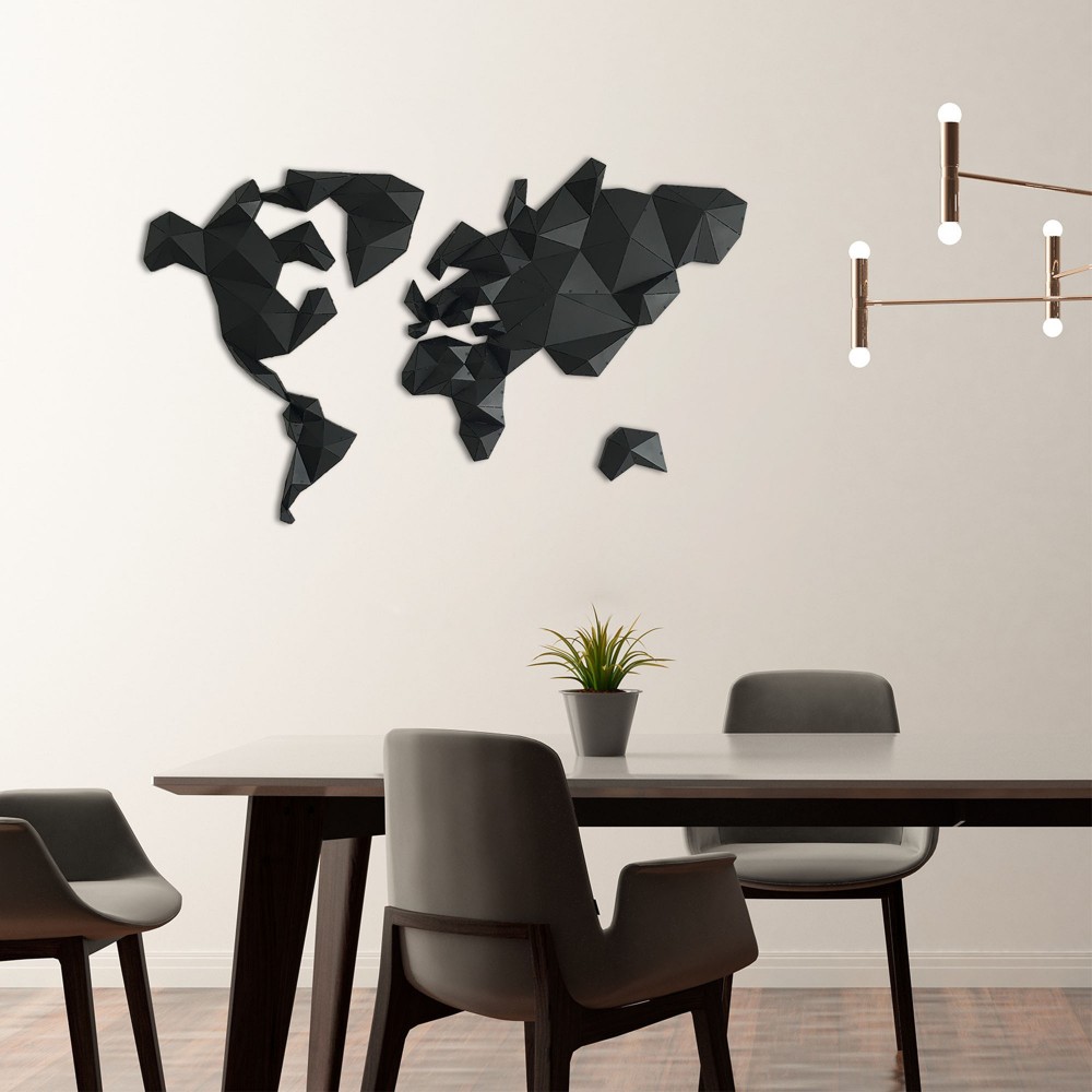 WORLD MAP |3D Metal Geometric World Map Home Office Wall Decor -M