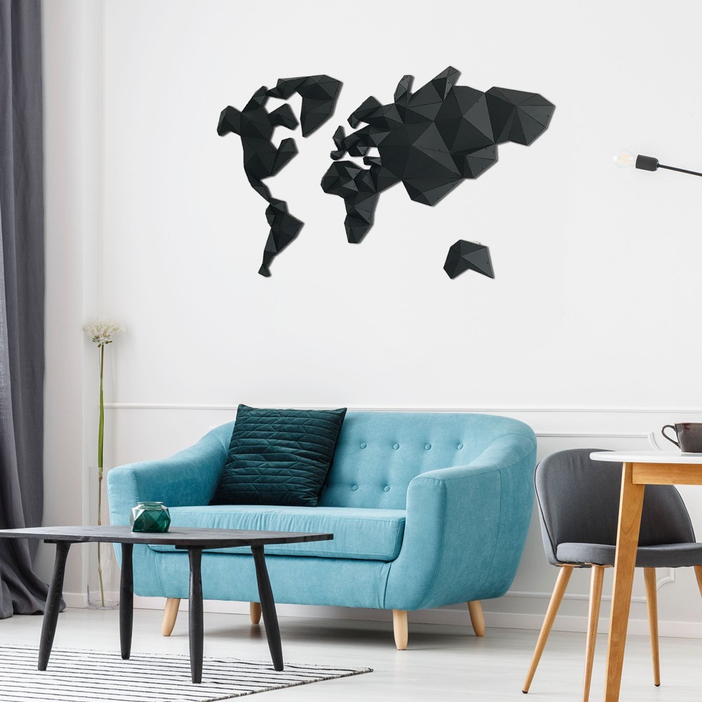 WORLD MAP|3D Metal Geometric World Map Home Office Wall Decor XXL